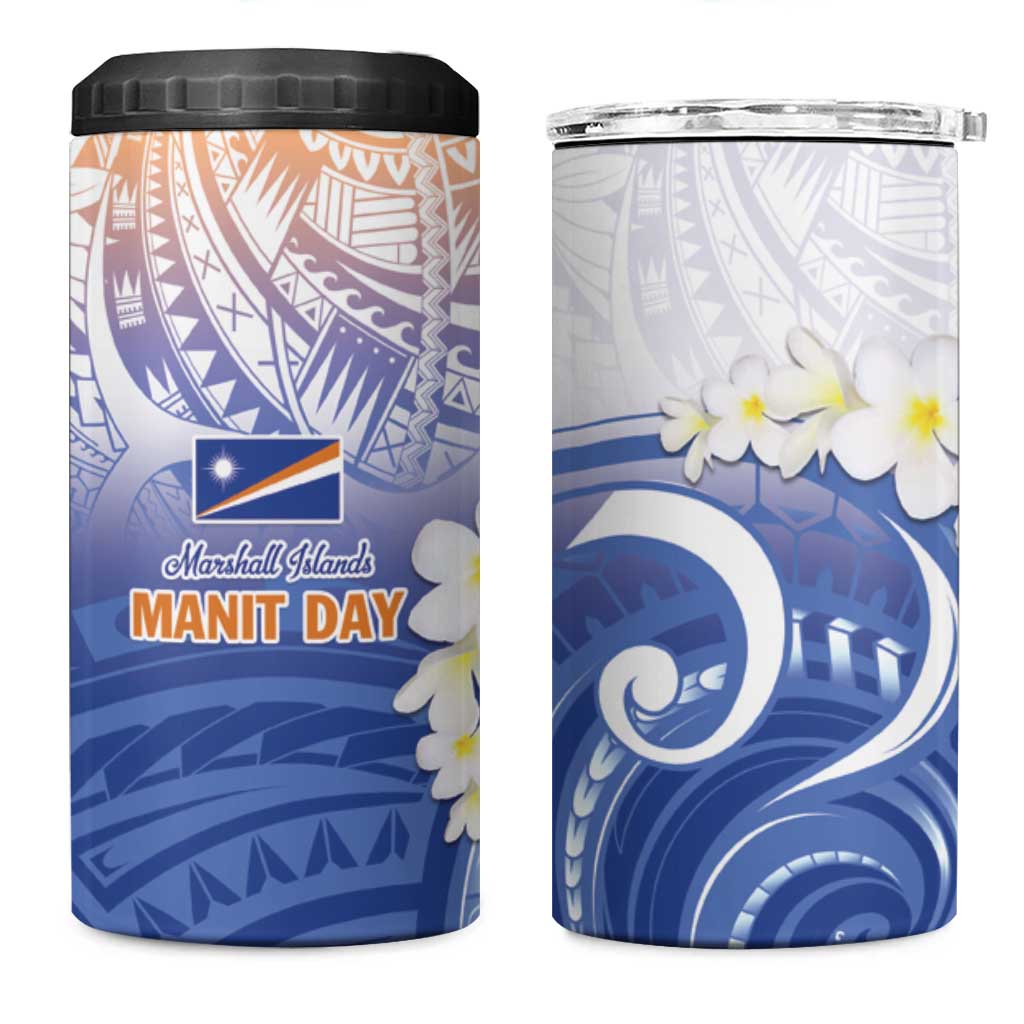 Marshall Islands Manit Day 4 in 1 Can Cooler Tumbler Plumeria and Polynesian Tribal