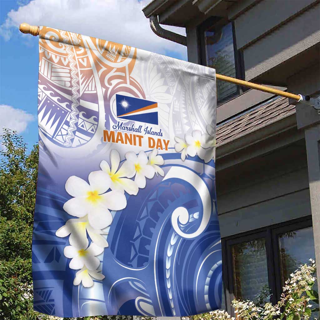 Marshall Islands Manit Day Garden Flag Plumeria and Polynesian Tribal LT9 - Polynesian Pride