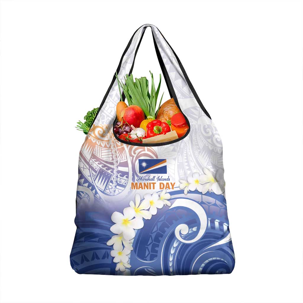 Marshall Islands Manit Day Grocery Bag Plumeria and Polynesian Tribal LT9 1-pack One Size White - Polynesian Pride