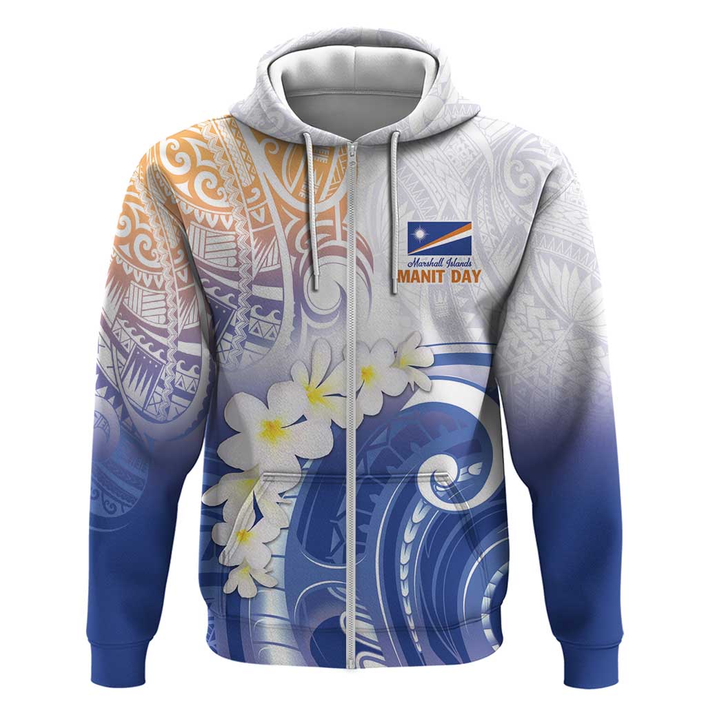 Marshall Islands Manit Day Hoodie Plumeria and Polynesian Tribal LT9 Zip Hoodie White - Polynesian Pride