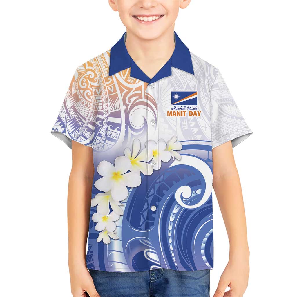 Marshall Islands Manit Day Kid Hawaiian Shirt Plumeria and Polynesian Tribal