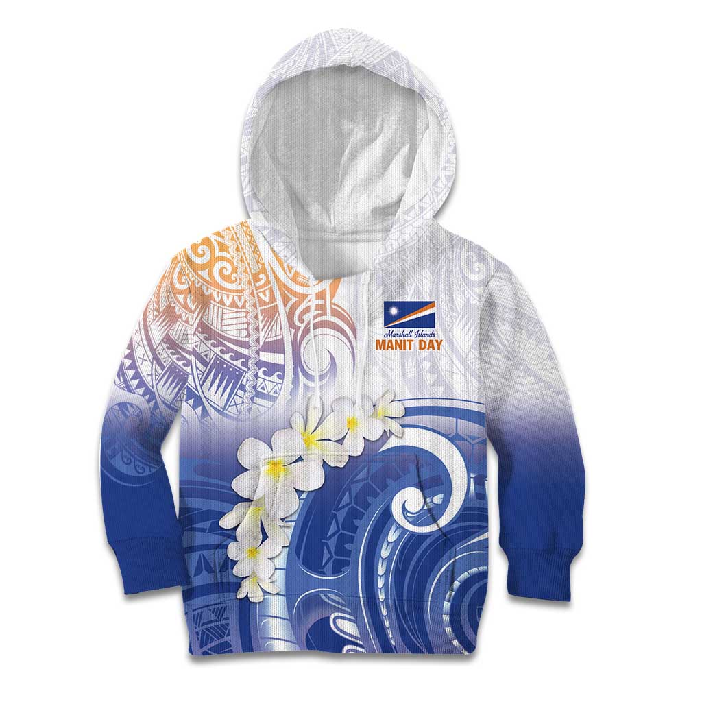 Marshall Islands Manit Day Kid Hoodie Plumeria and Polynesian Tribal