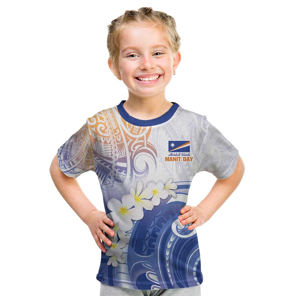 Marshall Islands Manit Day Kid T Shirt Plumeria and Polynesian Tribal LT9 White - Polynesian Pride