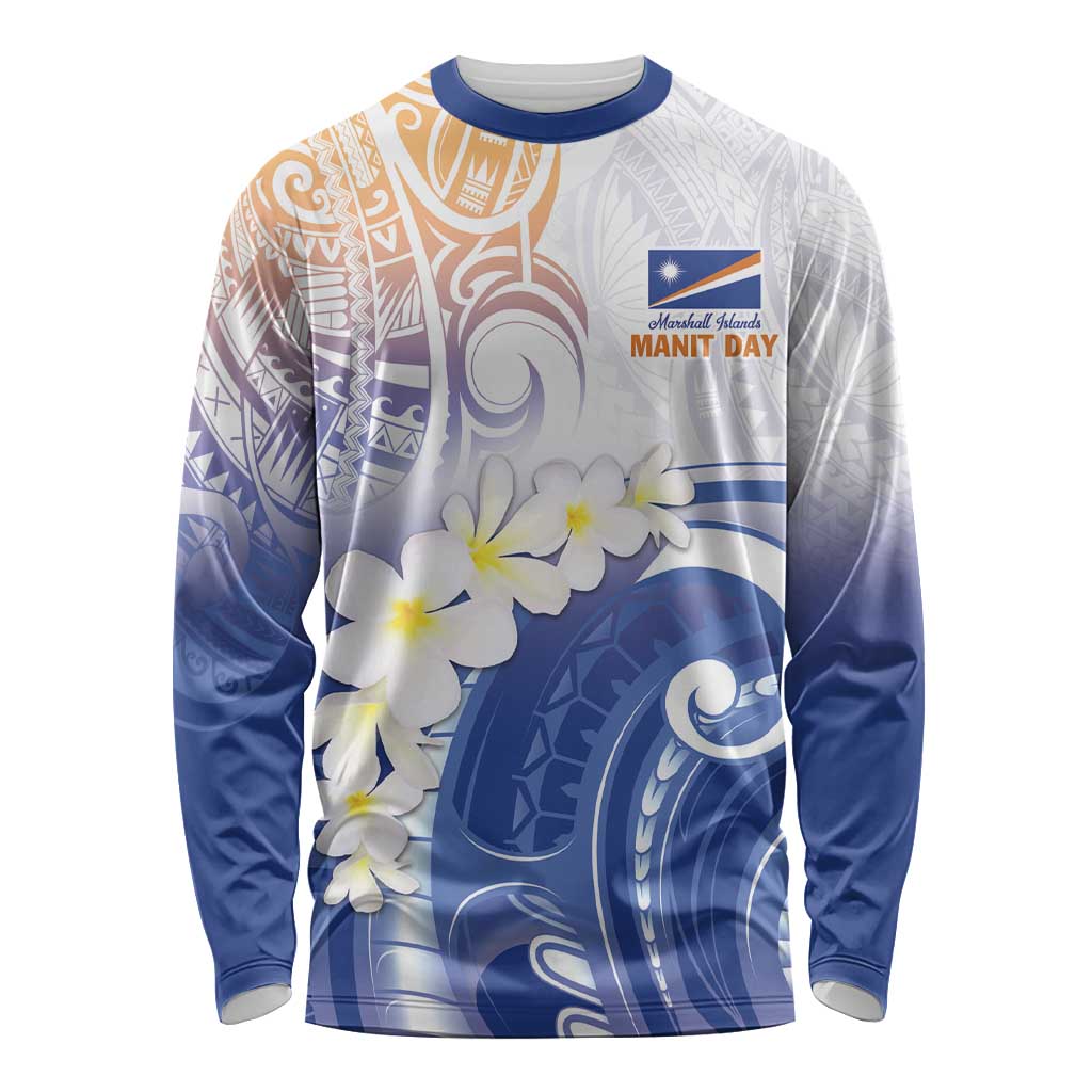 Marshall Islands Manit Day Long Sleeve Shirt Plumeria and Polynesian Tribal LT9 Unisex White - Polynesian Pride