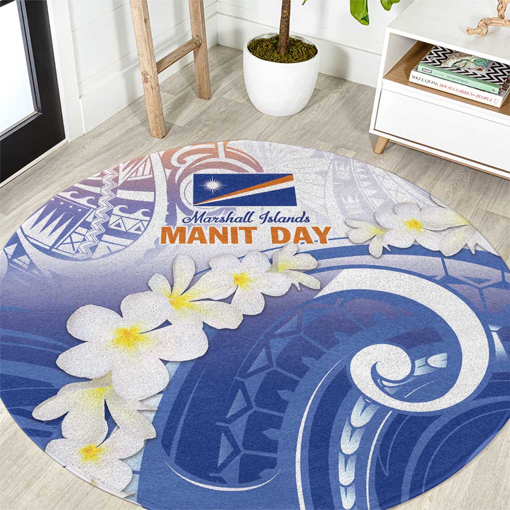 Marshall Islands Manit Day Round Carpet Plumeria and Polynesian Tribal LT9 White - Polynesian Pride