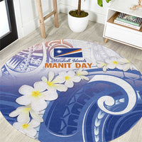 Marshall Islands Manit Day Round Carpet Plumeria and Polynesian Tribal LT9 White - Polynesian Pride