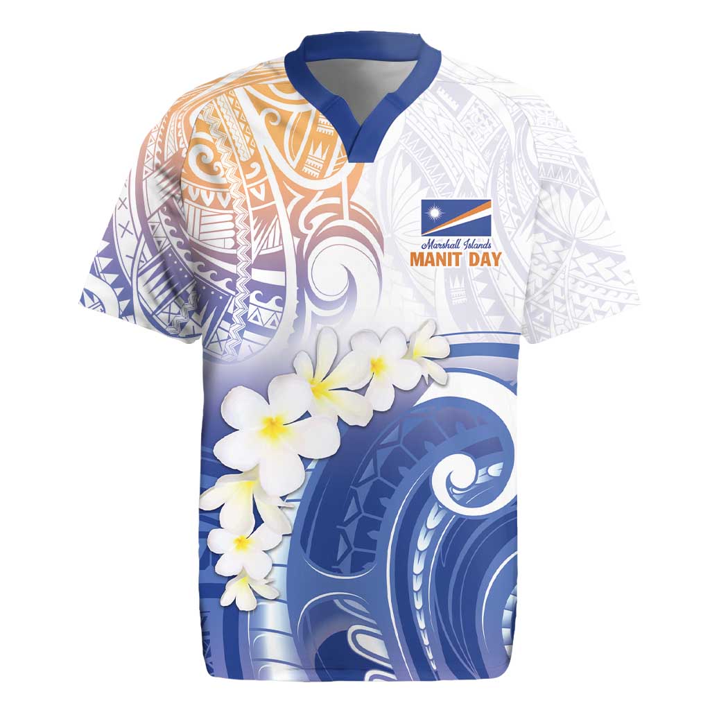 Marshall Islands Manit Day Rugby Jersey Plumeria and Polynesian Tribal