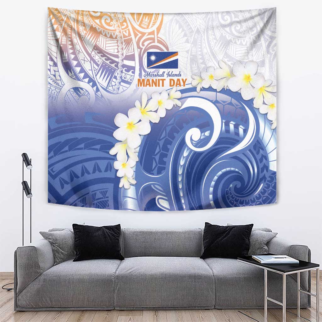 Marshall Islands Manit Day Tapestry Plumeria and Polynesian Tribal LT9 White - Polynesian Pride