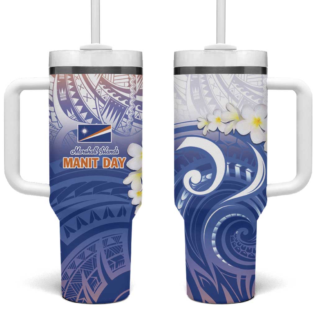 Marshall Islands Manit Day Tumbler With Handle Plumeria and Polynesian Tribal LT9 One Size: 40 oz White - Polynesian Pride