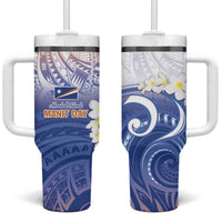 Marshall Islands Manit Day Tumbler With Handle Plumeria and Polynesian Tribal LT9 One Size: 40 oz White - Polynesian Pride