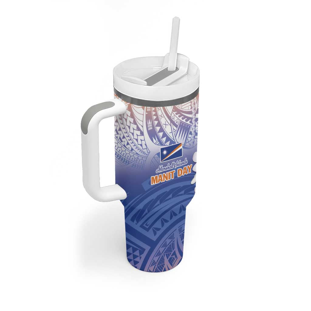 Marshall Islands Manit Day Tumbler With Handle Plumeria and Polynesian Tribal LT9 - Polynesian Pride