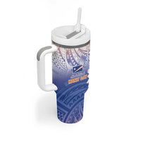 Marshall Islands Manit Day Tumbler With Handle Plumeria and Polynesian Tribal LT9 - Polynesian Pride