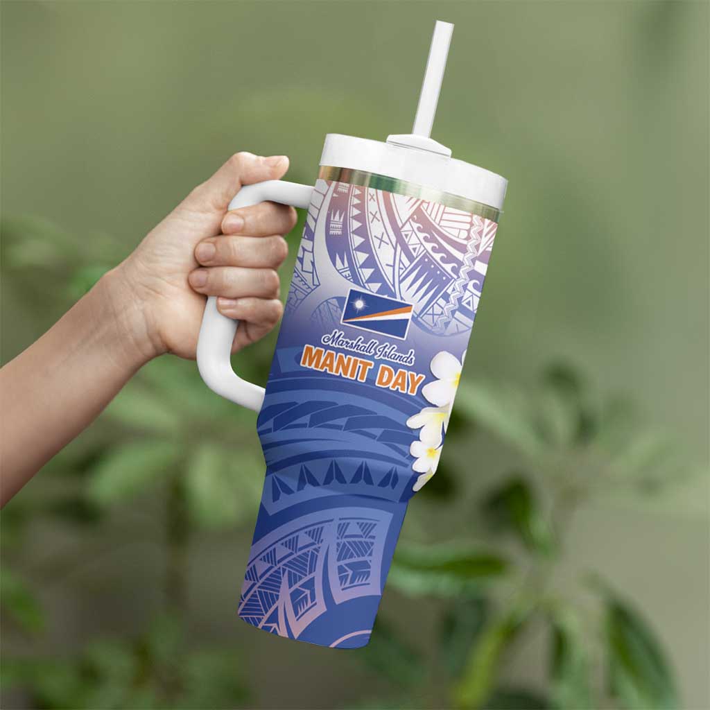 Marshall Islands Manit Day Tumbler With Handle Plumeria and Polynesian Tribal LT9 - Polynesian Pride