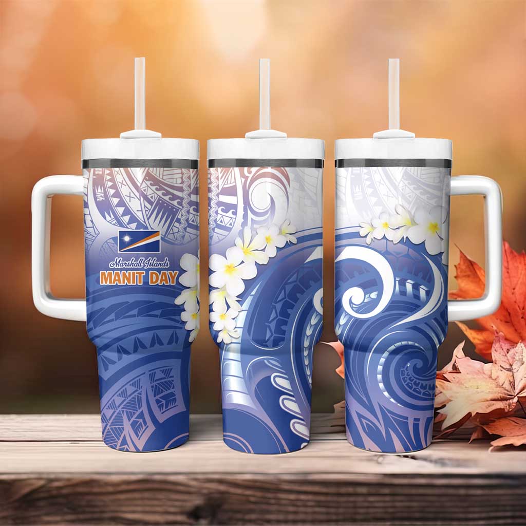 Marshall Islands Manit Day Tumbler With Handle Plumeria and Polynesian Tribal LT9 - Polynesian Pride