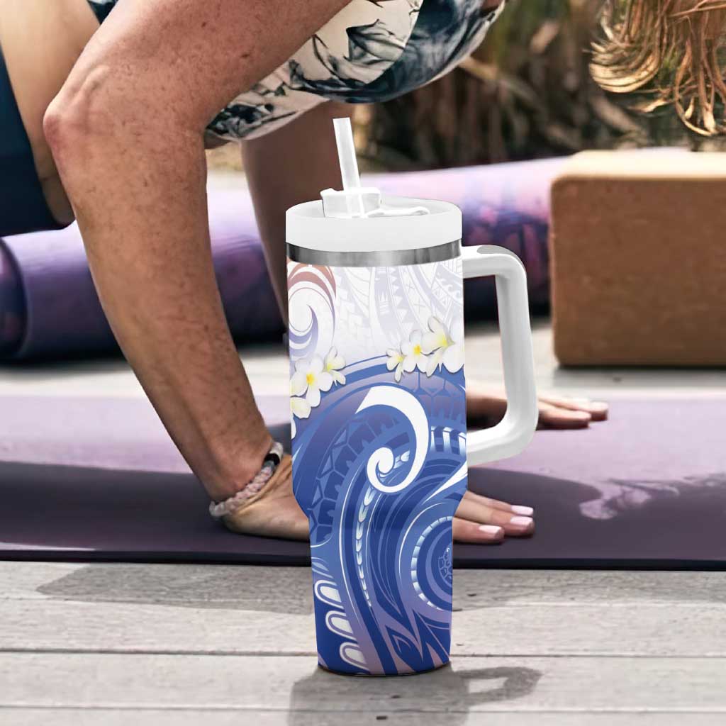 Marshall Islands Manit Day Tumbler With Handle Plumeria and Polynesian Tribal LT9 - Polynesian Pride