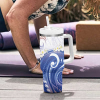 Marshall Islands Manit Day Tumbler With Handle Plumeria and Polynesian Tribal LT9 - Polynesian Pride