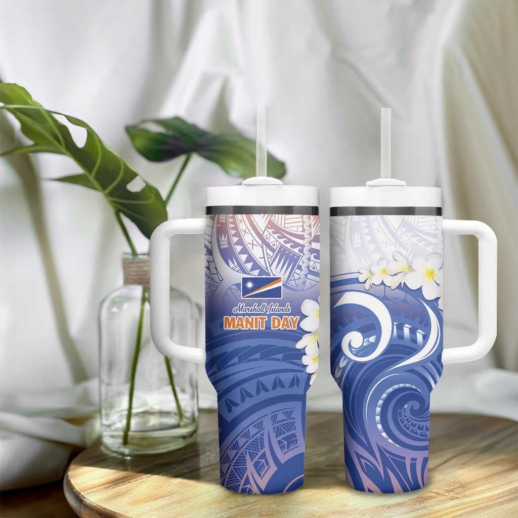 Marshall Islands Manit Day Tumbler With Handle Plumeria and Polynesian Tribal LT9 - Polynesian Pride