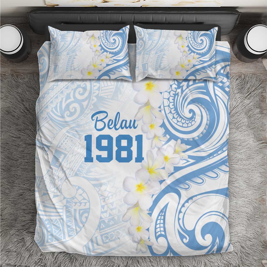 Palau 1981 Tribal Tattoo Bedding Set with Belau Plumeria Flowers LT9 White - Polynesian Pride