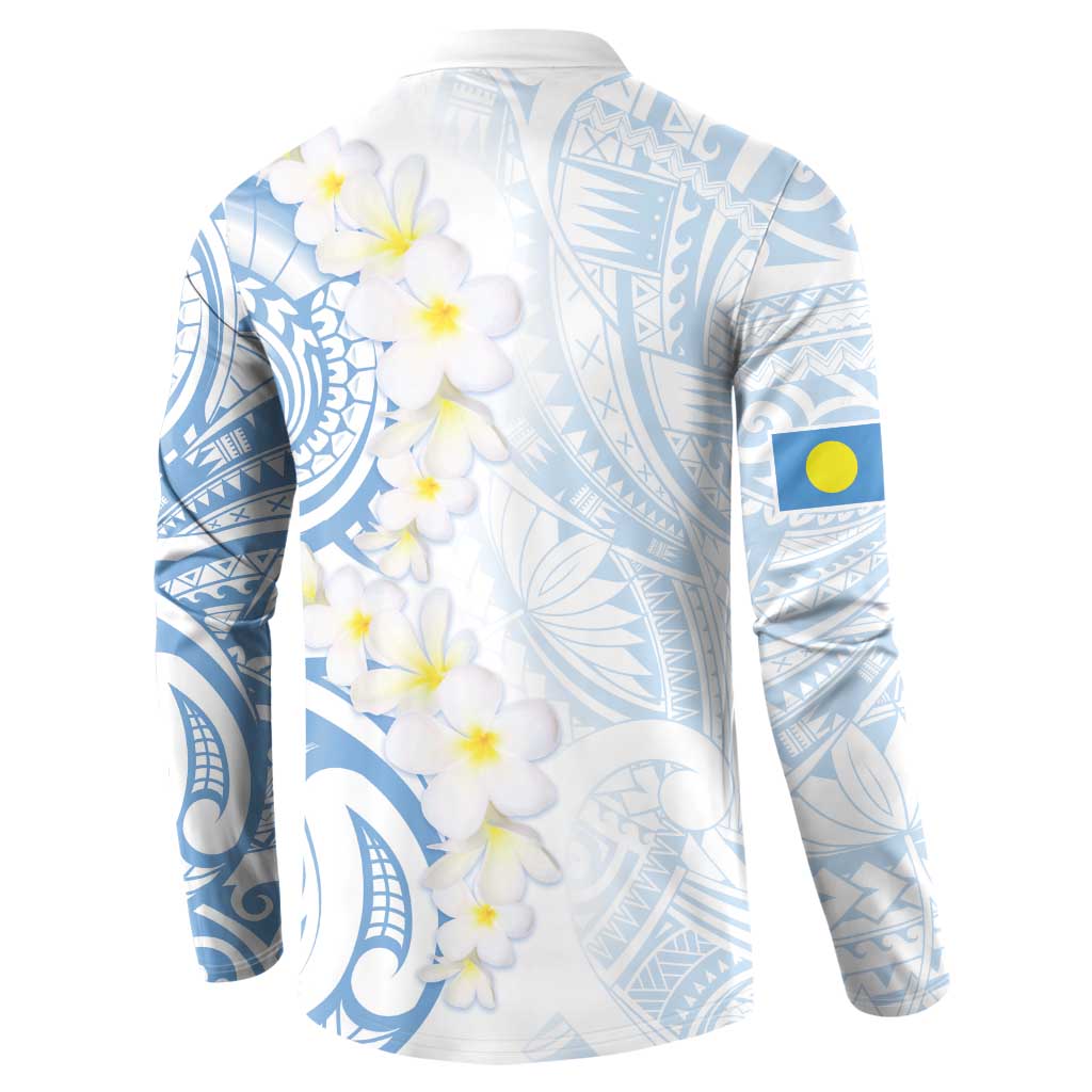 Palau 1981 Tribal Tattoo Button Sweatshirt with Belau Plumeria Flowers LT9 - Polynesian Pride