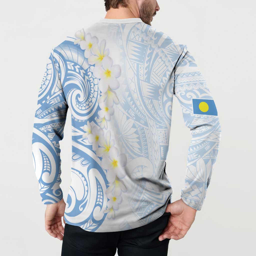 Palau 1981 Tribal Tattoo Button Sweatshirt with Belau Plumeria Flowers LT9 - Polynesian Pride