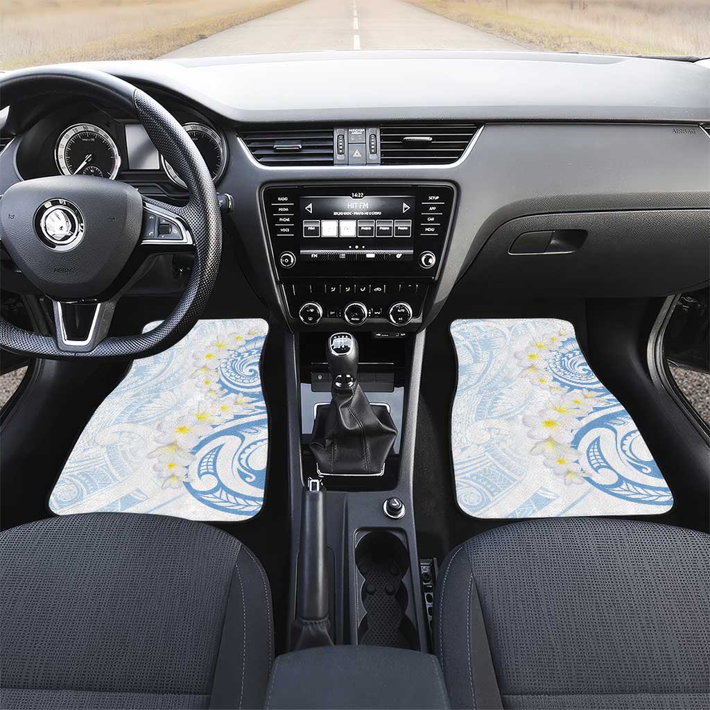 Palau 1981 Tribal Tattoo Car Mats with Belau Plumeria Flowers LT9 Set 2pcs - Front White - Polynesian Pride