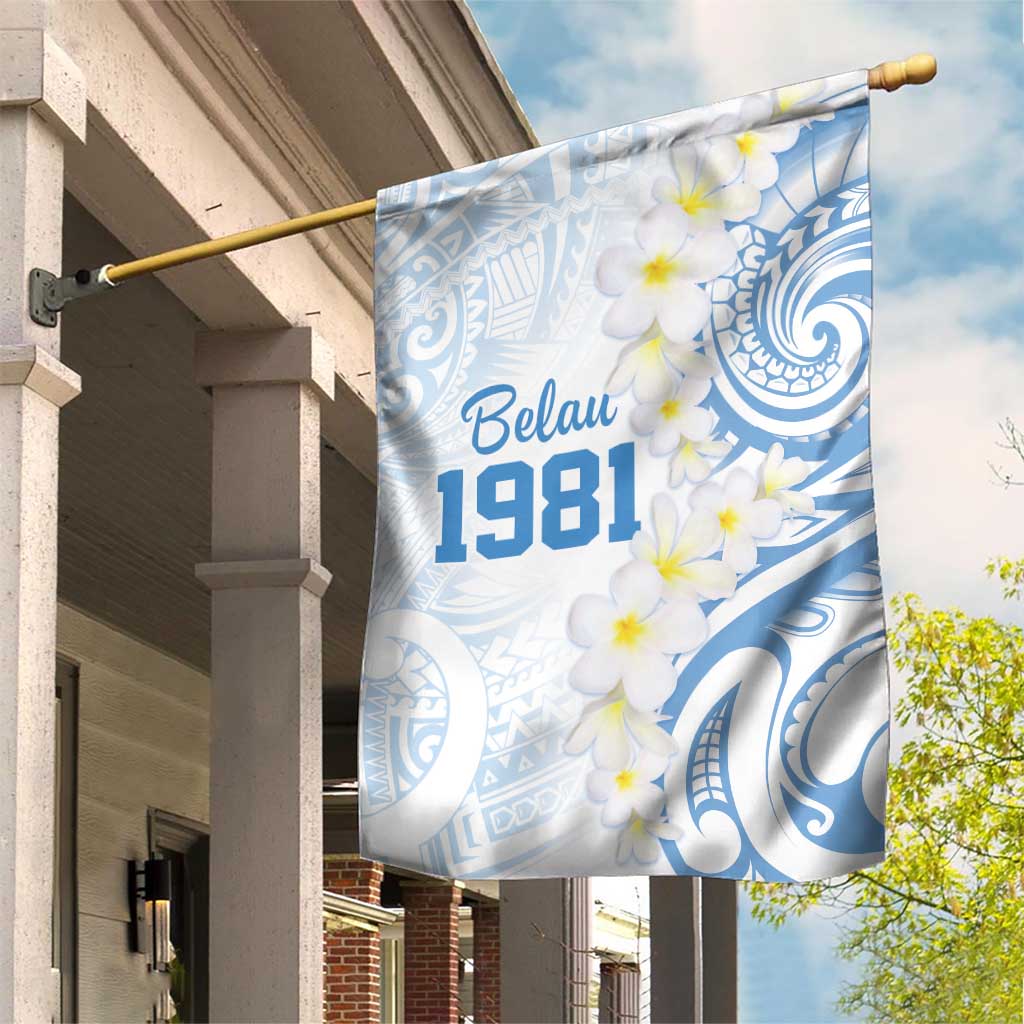 Palau 1981 Tribal Tattoo Garden Flag with Belau Plumeria Flowers LT9 House Flag White - Polynesian Pride
