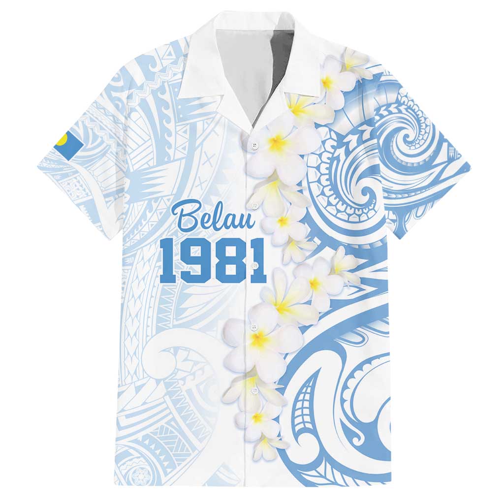 Palau 1981 Tribal Tattoo Hawaiian Shirt with Belau Plumeria Flowers LT9 White - Polynesian Pride