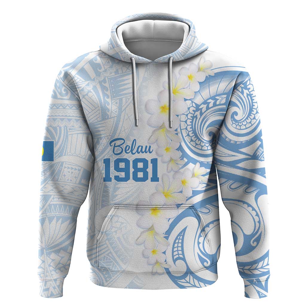 Palau 1981 Tribal Tattoo Hoodie with Belau Plumeria Flowers