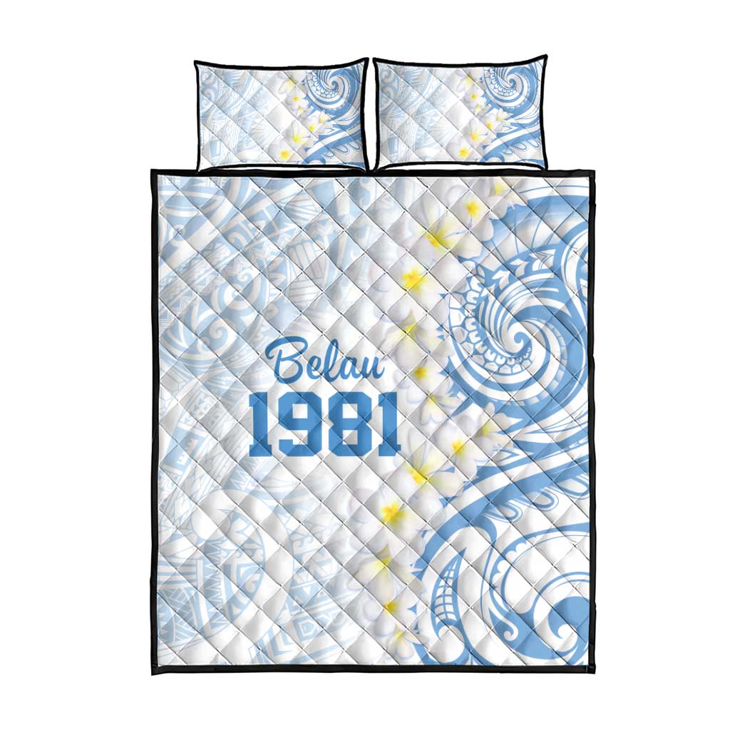 Palau 1981 Tribal Tattoo Quilt Bed Set with Belau Plumeria Flowers LT9 - Polynesian Pride