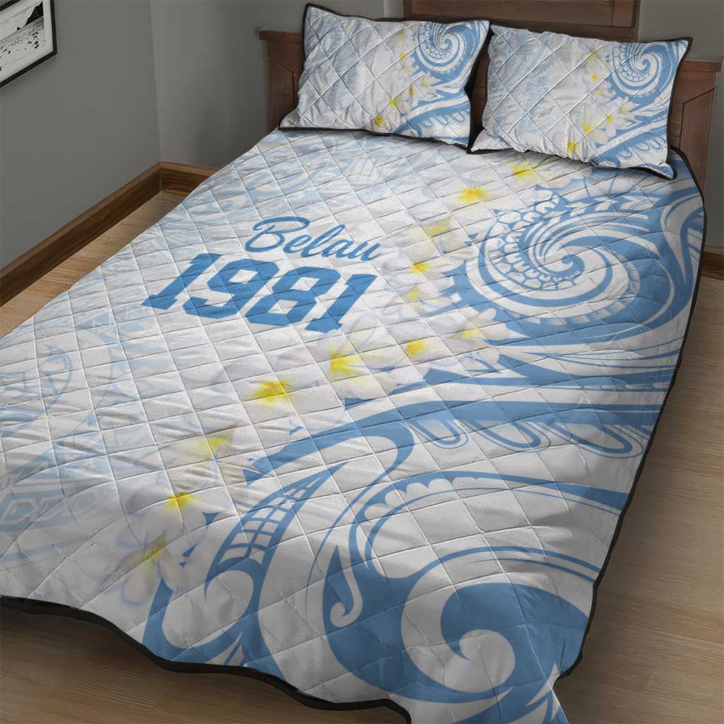 Palau 1981 Tribal Tattoo Quilt Bed Set with Belau Plumeria Flowers LT9 - Polynesian Pride