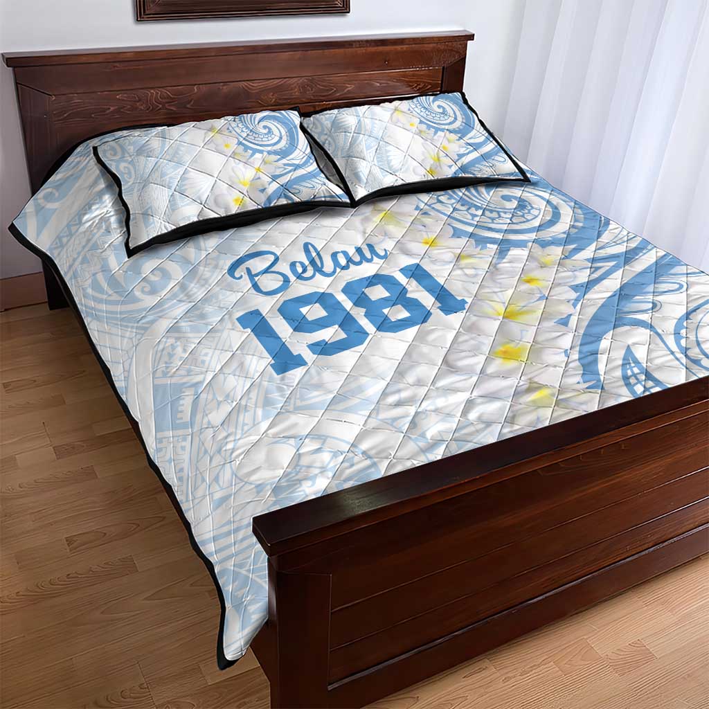 Palau 1981 Tribal Tattoo Quilt Bed Set with Belau Plumeria Flowers LT9 - Polynesian Pride