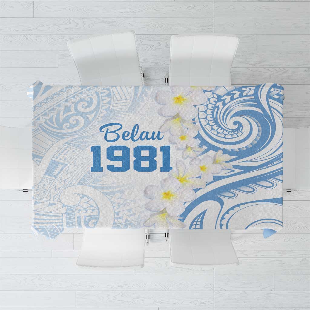 Palau 1981 Tribal Tattoo Tablecloth with Belau Plumeria Flowers LT9 White - Polynesian Pride