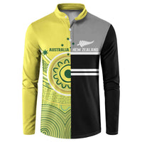 Custom Cricket AUNZ Spirit Button Sweatshirt Aussie New Zealand Retro Edition LT9 Black - Polynesian Pride