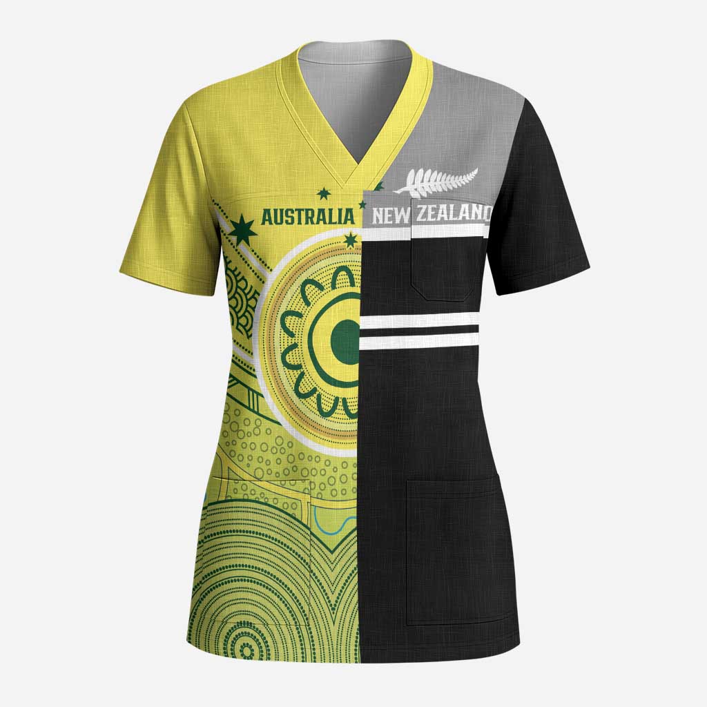 Custom Cricket AUNZ Spirit Scrub Top Aussie New Zealand Retro Edition LT9 Adult Black - Polynesian Pride