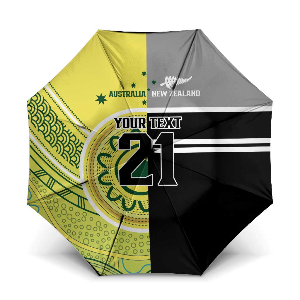 Custom Cricket AUNZ Spirit Umbrella Aussie New Zealand Retro Edition LT9 One Size Folded 11.42 inch Opened Diameter 37.4 inch Black - Polynesian Pride