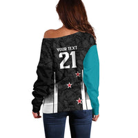 Custom NZ Cricket Pride Off Shoulder Sweater Silver Fern Fan Supporter Apparel LT9 - Polynesian Pride