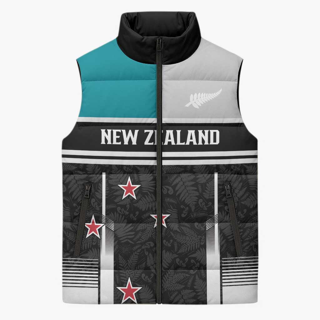Custom NZ Cricket Pride Sleeveless Puffer Jacket Silver Fern Fan Supporter Apparel LT9 Unisex Black - Polynesian Pride