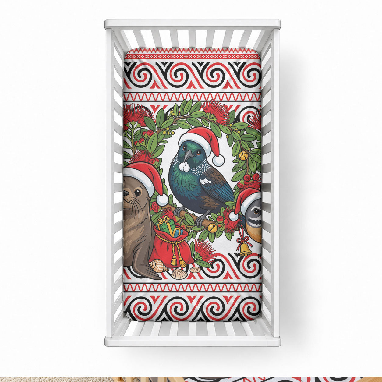 New Zealand Animal Christmas Baby Bed Cover Maori Inspired Kowhaiwhai Patterns LT9 28 × 52 in Red - Polynesian Pride