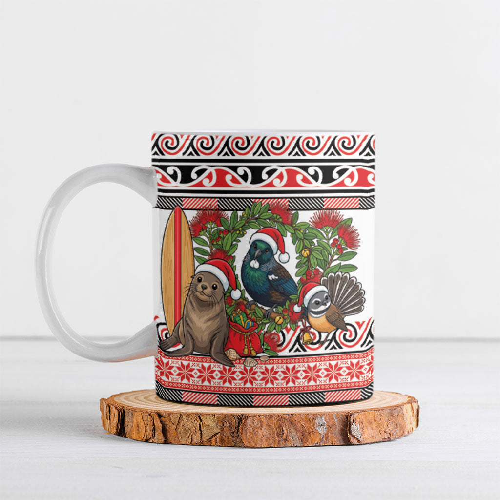 New Zealand Animal Christmas Ceramic Mug Maori Inspired Kowhaiwhai Patterns LT9 Red - Polynesian Pride