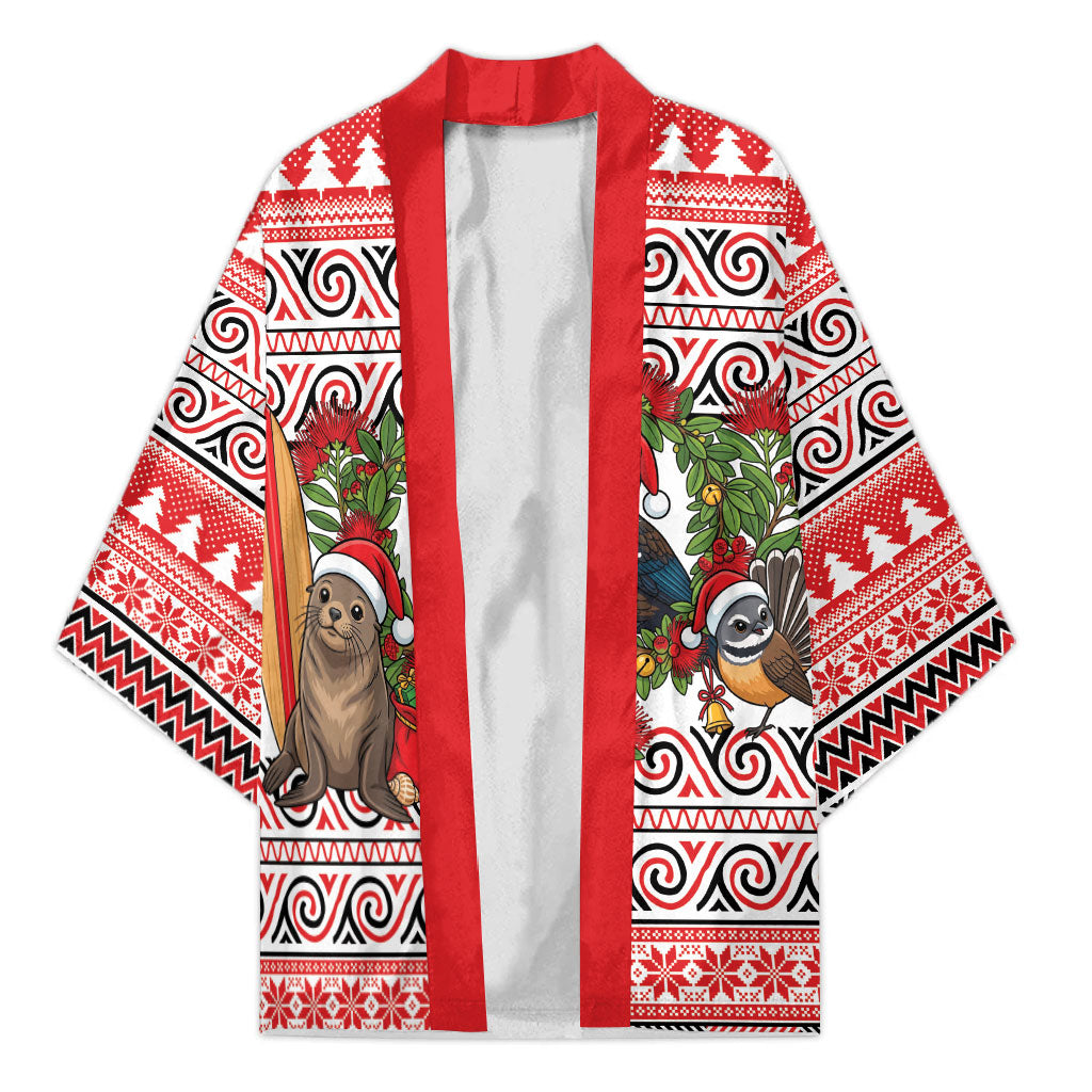 New Zealand Animal Christmas Kimono Maori Inspired Kowhaiwhai Patterns LT9 Unisex Red - Polynesian Pride