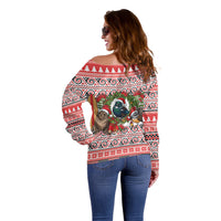 New Zealand Animal Christmas Off Shoulder Sweater Maori Inspired Kowhaiwhai Patterns LT9 - Polynesian Pride