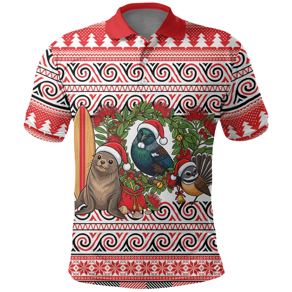 New Zealand Animal Christmas Polo Shirt Maori Inspired Kowhaiwhai Patterns LT9 Red - Polynesian Pride