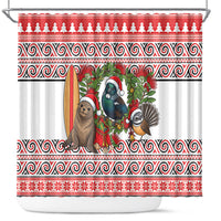 New Zealand Animal Christmas Shower Curtain Maori Inspired Kowhaiwhai Patterns LT9 Red - Polynesian Pride