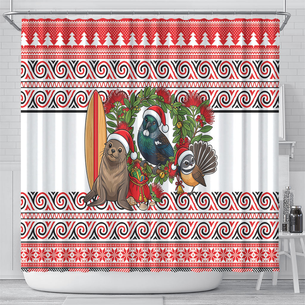 New Zealand Animal Christmas Shower Curtain Maori Inspired Kowhaiwhai Patterns LT9 - Polynesian Pride