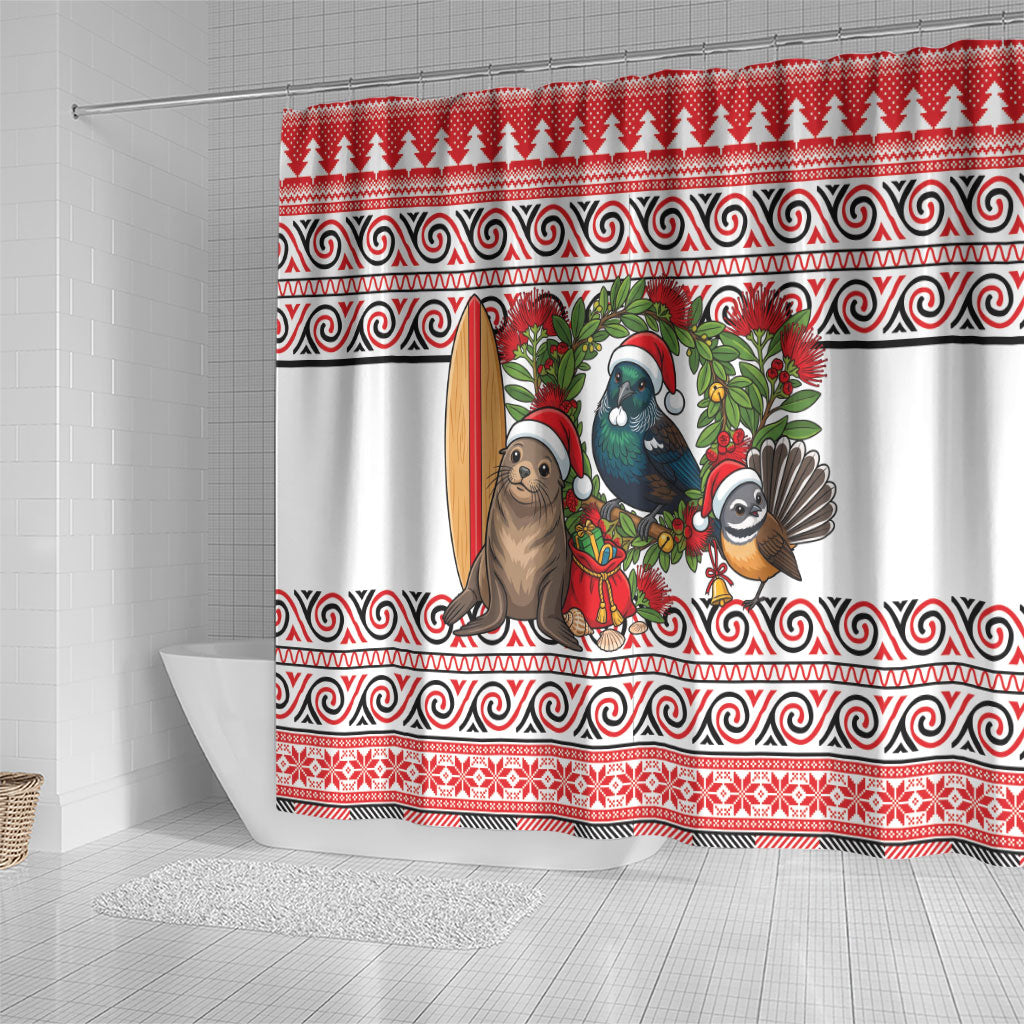 New Zealand Animal Christmas Shower Curtain Maori Inspired Kowhaiwhai Patterns LT9 - Polynesian Pride