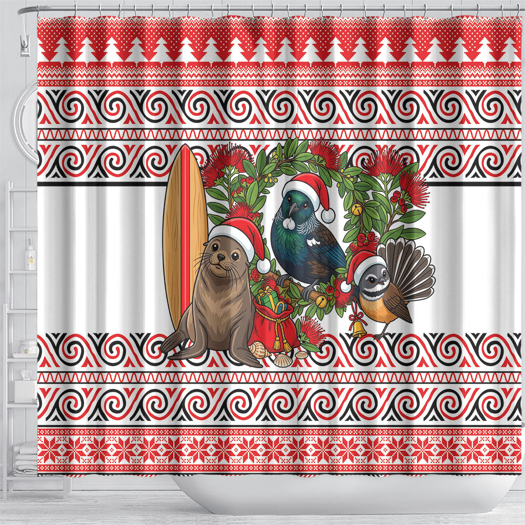 New Zealand Animal Christmas Shower Curtain Maori Inspired Kowhaiwhai Patterns LT9 - Polynesian Pride