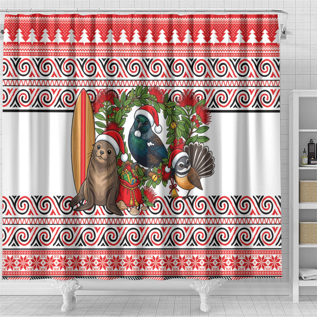 New Zealand Animal Christmas Shower Curtain Maori Inspired Kowhaiwhai Patterns LT9 - Polynesian Pride