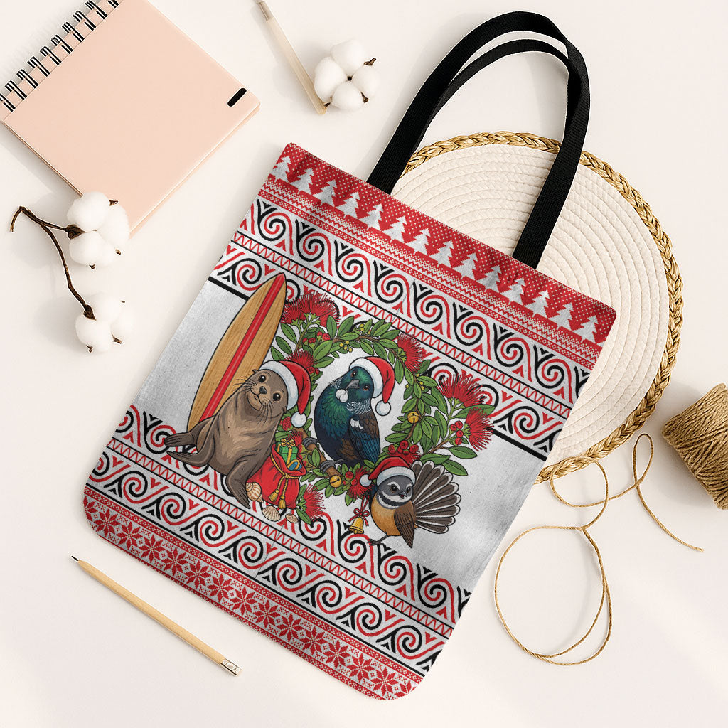 New Zealand Animal Christmas Tote Bag Maori Inspired Kowhaiwhai Patterns LT9 Black Strap One Size Red - Polynesian Pride