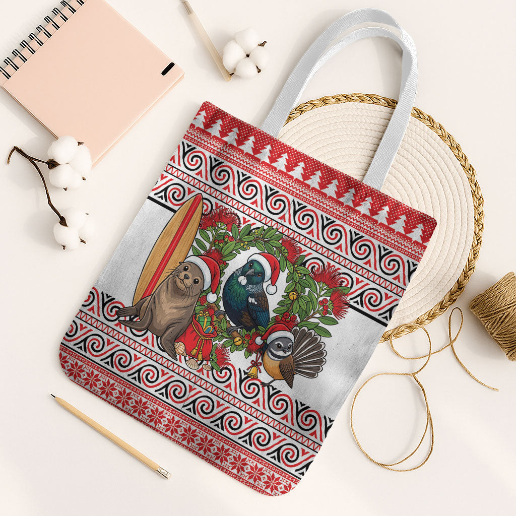 New Zealand Animal Christmas Tote Bag Maori Inspired Kowhaiwhai Patterns LT9 White Strap One Size Red - Polynesian Pride