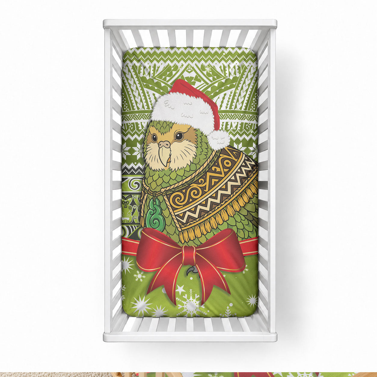 New Zealand Kakapo Christmas Baby Bed Cover Maori Inspired Knitted Patterns LT9 28 × 52 in Green - Polynesian Pride